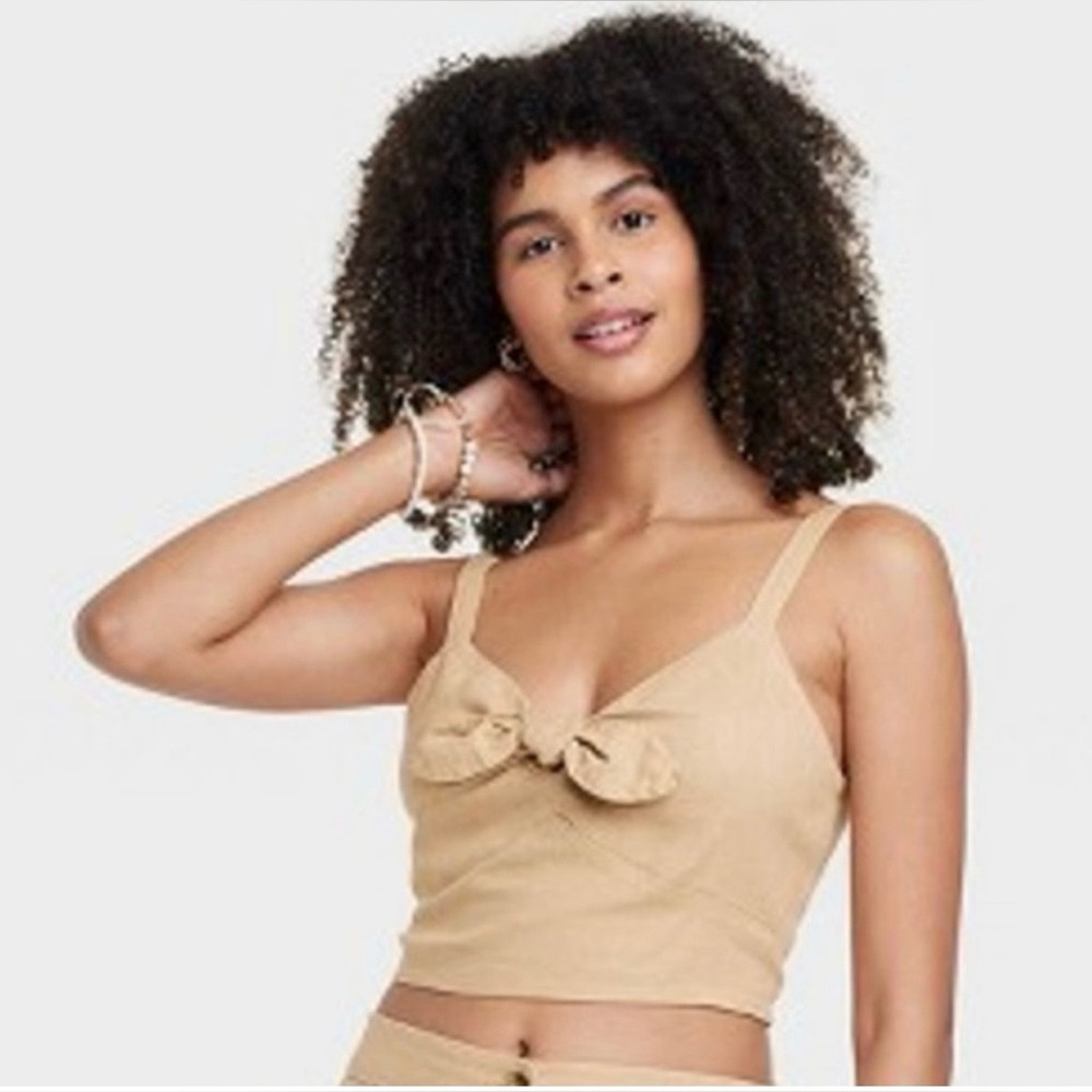 Stylish Tan Bow Detail Crop Top